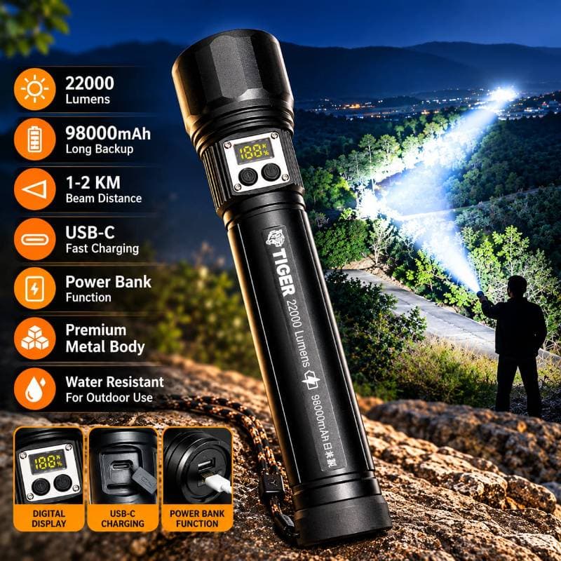 98,000mAh JAPANI TIGER BRAND BIG TORCH LIGHT WITH POWER BANK(2 বছর গ্যারান্টি) thumbnail 2