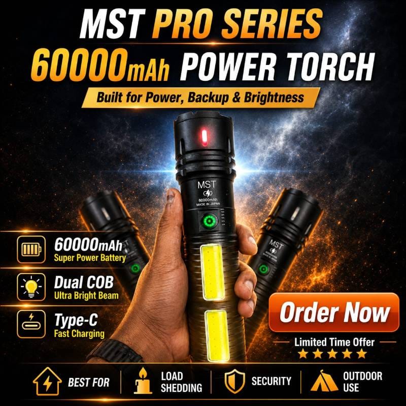 60,000mAh JAPANI Black body BIG TORCH LIGHT WITH POWER BANK(2 বছর গ্যারান্টি)